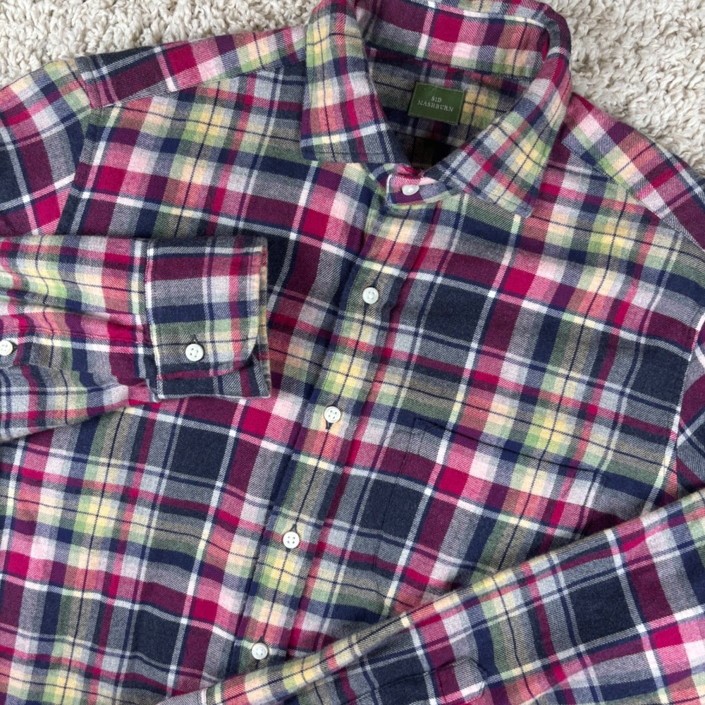 Sid Mashburn Mens Button Down Shirt Medium Multicolor Plaid Flannel LS Designer
